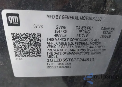 2023 Chevrolet Malibu Fwd 1Lt z USA, uszkodzony, nr VIN 1G1ZD5ST8PF244513